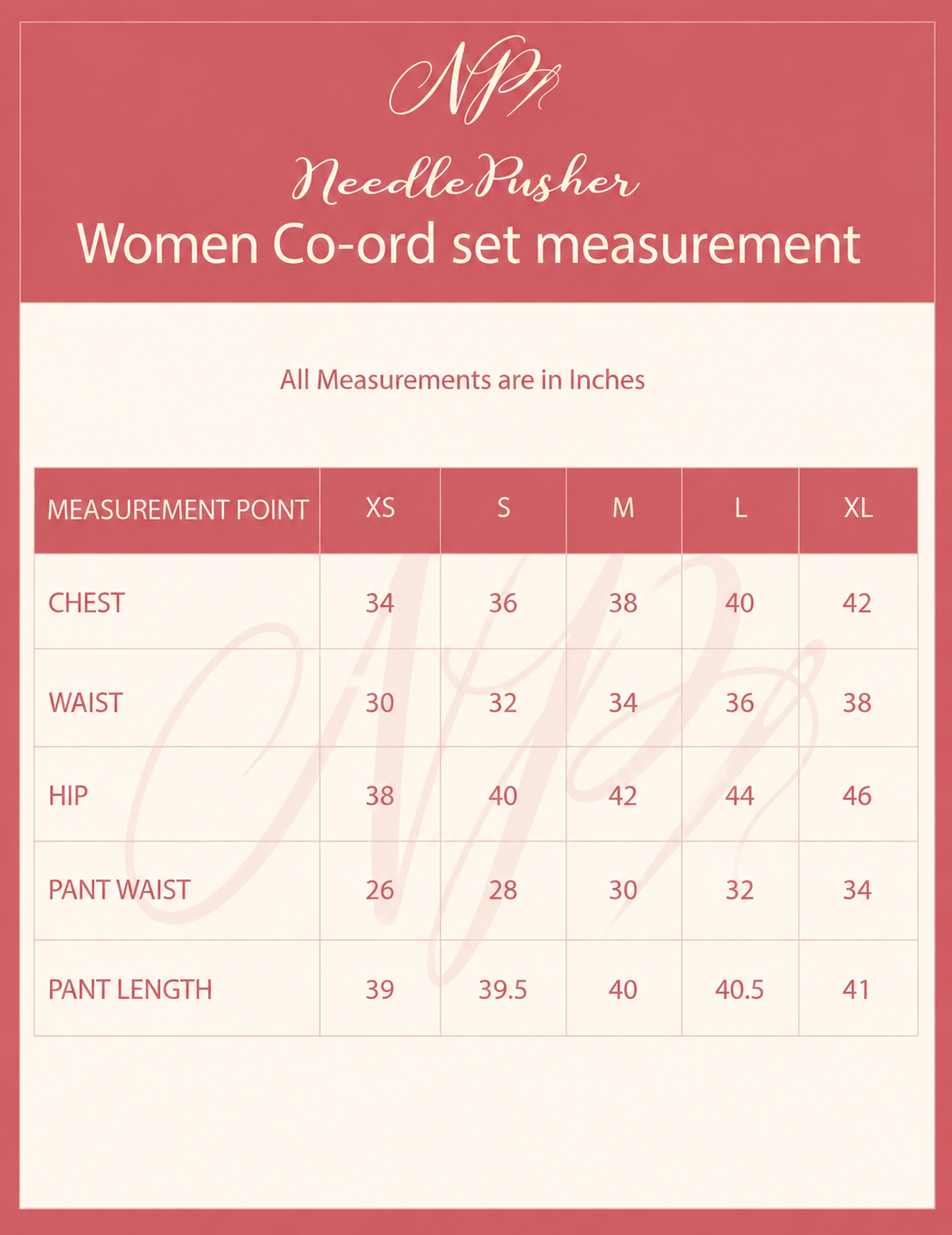 Size chart preview