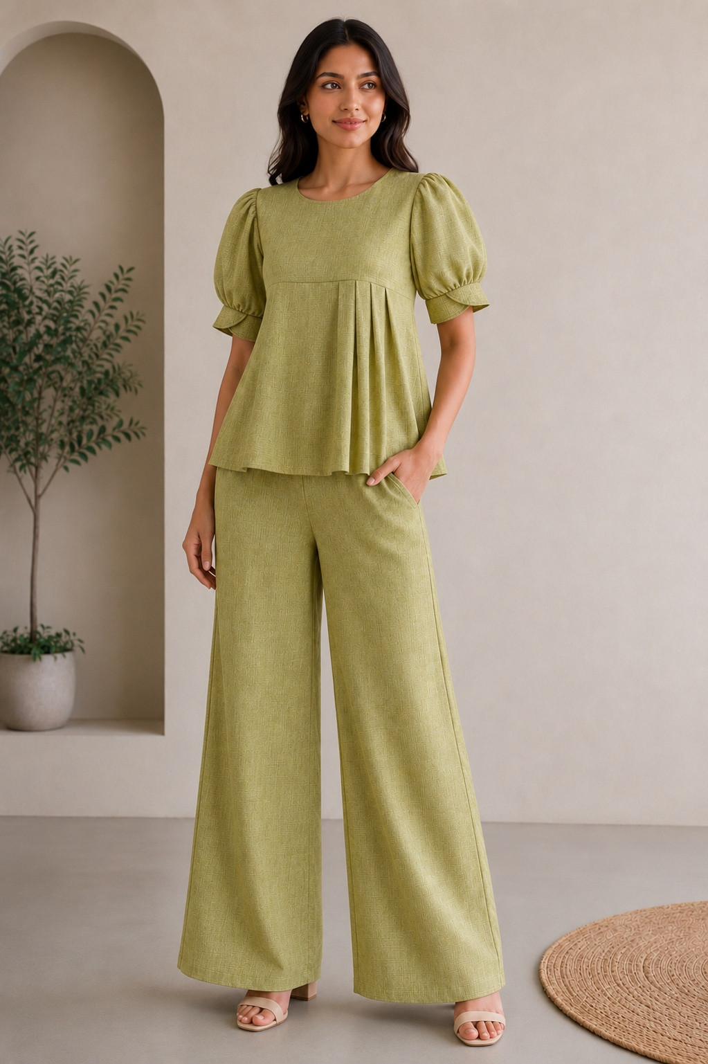 Lime Accordion Co-ord Set