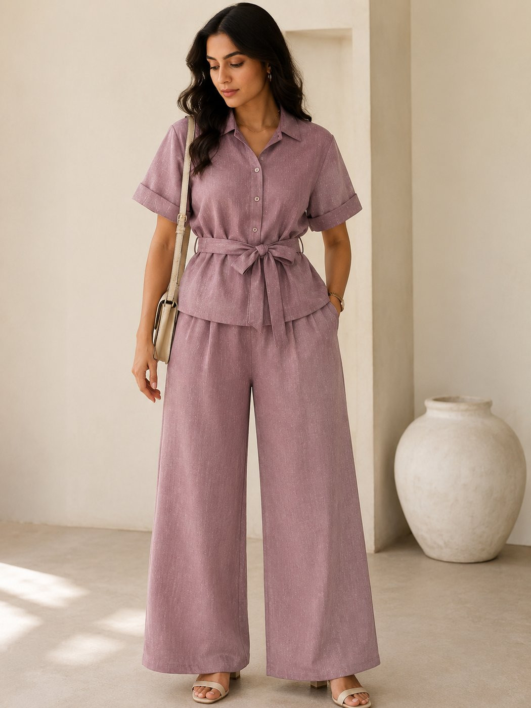 Dusty Rose Cotton-Linen Set